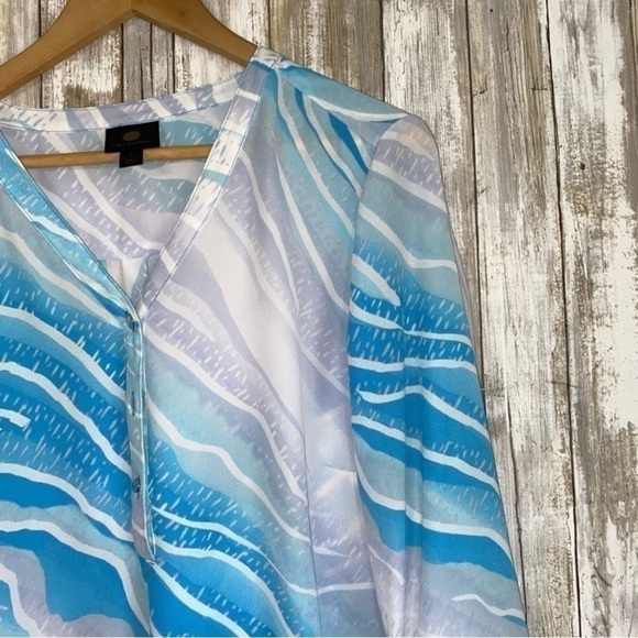 JM Collection Blue Button Down Blouse - Picture 6 of 6